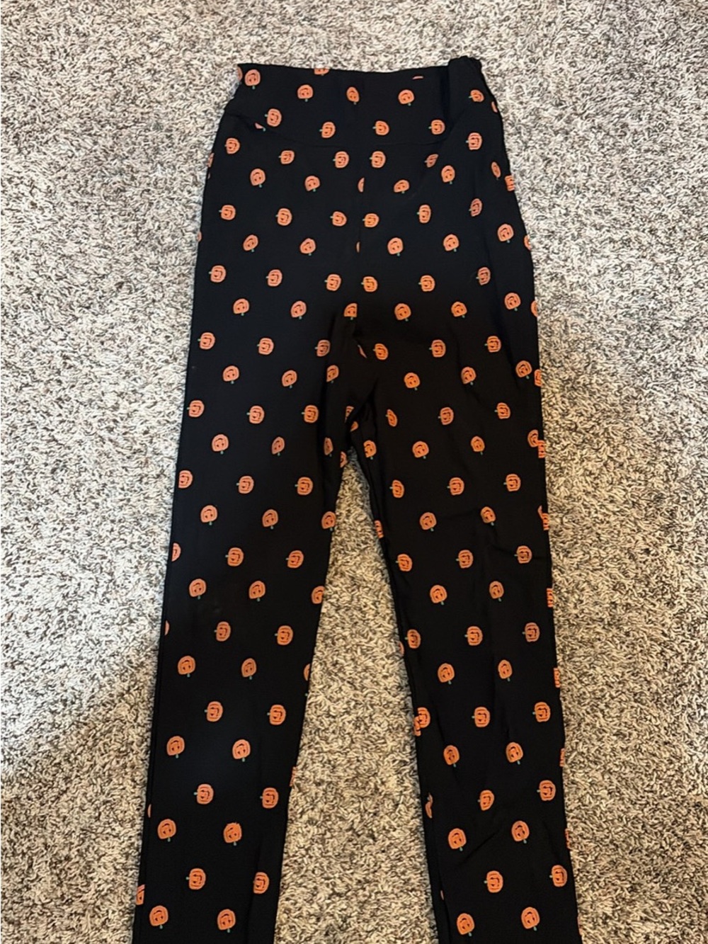 Unique Vintage Black Leggings with Orange Pumpkin Print